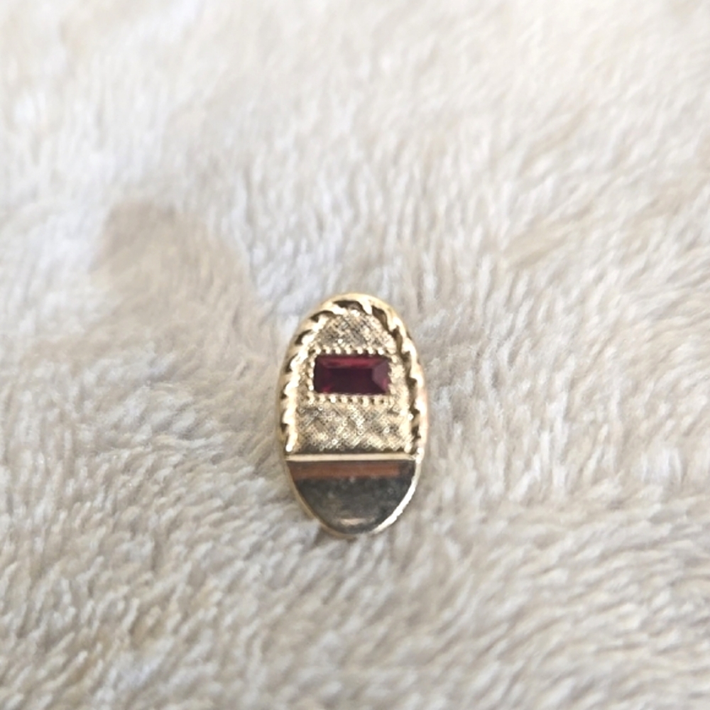 #147 Vintage Gold and Silver Tie Tack with Red Gemstone - Picture 5 of 5